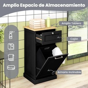 Armário para roupa suja com cesto para roupa suja e gaveta Lavandaria para casa de banho 40 x 37 x 82 cm Preto