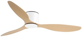 HOMCOM Ventoinha de Teto Motor DC Ø132x18 cm com Controle Remoto 3 Lâminas Reversíveis 6 Velocidades e Temporizador Silencioso para Dormitórios Sala de Jantar Branco e Natural