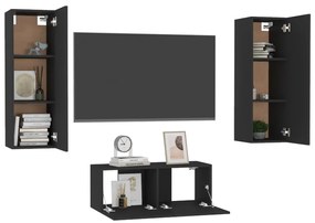3 pcs conjunto de móveis de TV derivados de madeira preto