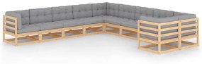 vidaXL 10 pcs conjunto lounge de jardim c/ almofadões pinho maciço
