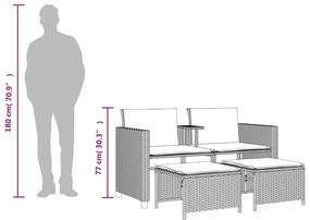 Sofá de jardim de 2 lugares com mesa e bancos vime PE castanho