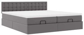 Estrutura de cama otomana com colchão cinza couro falso