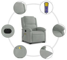 Poltrona de massagens reclinável elétrica veludo cinzento-claro