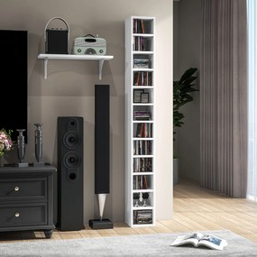 Organizador para CDs e DVDs com 12 compartimentos, capacidade máxima de 204 CDs, 21 x 20 x 175 cm, branco