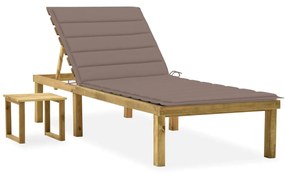 vidaXL Espreguiçadeira de jardim com mesa e almofadão pinho impregnado