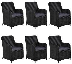 7 pcs conjunto de jantar para jardim vime PE preto