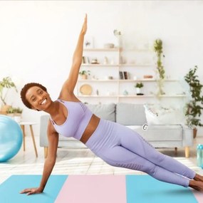 Tapete de ginástica 240 x 116 x 5 cm antiderrapante dobrável macio para o chão Tapete de exercício para ioga Fitness Azul e Rosa