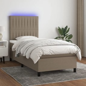 Cama box spring colchão/LED 100x200cm tecido cinza-acastanhado