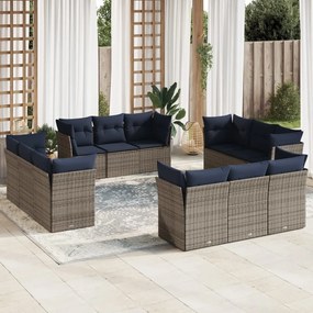 vidaXL 12 pcs conjunto sofás p/ jardim c/ almofadões vime PE cinzento