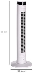 HOMCOM Ventoinha de Coluna Oscilante 45 W com Controlo Remoto Temporizador de 12h 3 Velocidades 3 Modos Ecrã LED e Alça de Transporte para Dormitório Ø31,5x93 cm Branco
