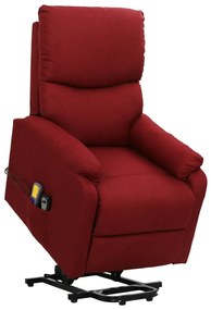 vidaXL Poltrona elevatória de massagens tecido vermelho tinto