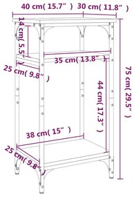 Mesa de apoio 40x30x75 cm derivados de madeira cinzento sonoma