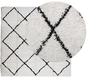 Tapete shaggy de pelo alto PAMPLONA 120x120 cm creme e preto