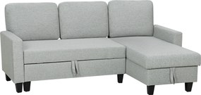 Sofá-Cama Chaise Longue de 3 Lugares Chaise Longue Reversível Ambos Lados com Armazenamento com Capas Removíveis 197x129x85 cm Cinza