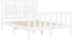 Estrutura de cama de casal c/ cabeceira madeira maciça branco