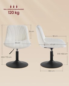 Banco para toucador em tecido sherpa com encosto e assento giratório 46,5 x 43 x (65,5-77,5) cm, branco creme