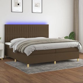 Cama box spring c/ colchão/LED 200x200cm tecido castanho-escuro