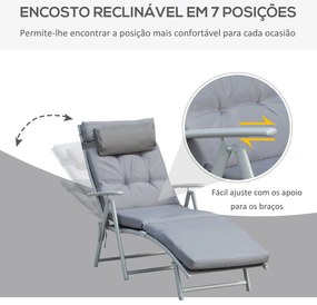 Espreguiçadeira Dobrável com Encosto Ajustável – Relaxa Cinza – 137x63