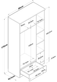 Roupeiro BA117 – Nogueira Branca – 90x170x42,5 cm