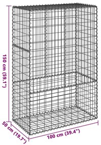Cesto gabião com cobertura 100x50x150 cm ferro galvanizado