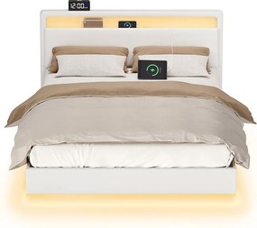Estrutura de cama 140 x 200 cm com iluminação LED e 3 portas USB e 1 porta tipo C Branca