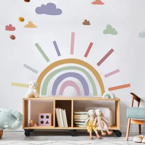 Autocolante de parede – Arco-íris com raios e nuvens para crianças