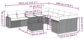 11 pcs conjunto sofás de jardim c/ almofadões vime PE bege