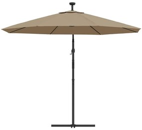 Guarda-sol cantilever com luzes LED 300 cm cinza-acastanhado