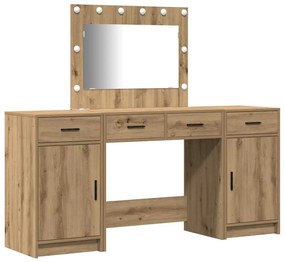 Conjunto de Mesa de Maquilhagem de 3 Peças com LED Carvalho Artesanal