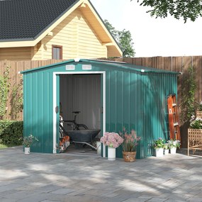 Outsunny Abrigo de Jardim 260x206x179cm 4,7m² Abrigo de Aço Galvanizado com Portas de Correr e Ventilações para Armazenamento de Ferramentas Verde