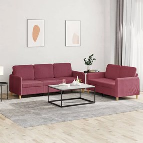 3202124 vidaXL 2 pcs conjunto de sofás com almofadões tecido vermelho tinto