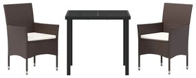Conjunto de Jantar para Jardim de 3 Peças em Rattan Sintético Castanho