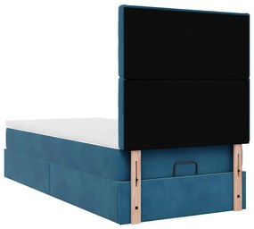 Estrutura cama otomana com colchões azul escuro 90x190cm veludo