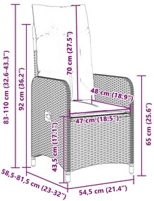 7 pcs conjunto de bistrô p/ jardim c/ almofadões vime PE preto