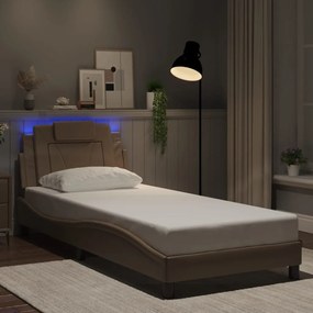 Estrutura de cama c/ luzes LED 90x200cm couro artif. cappuccino