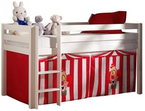 Conjunto Cama alta de Criança PINO 90 x 200 cm + estrado + escada + cortina Circo Branca