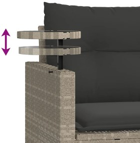 3 pcs conj. sofás jardim c/ almofadões vime PE cinzento-claro