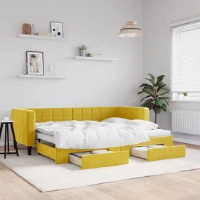 vidaXL Sofá-cama com gavetão e gavetas 80x200 cm veludo amarelo