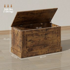 Caixa de arrumação, caixa de brinquedos, com dobradiça de segurança, para sala de estar, em madeira, 80 x 40 x 45 cm, castanho rústico