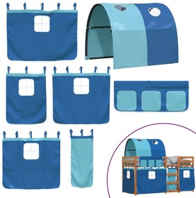 Beliche com cortinas 75x190 cm madeira de pinho maciça azul