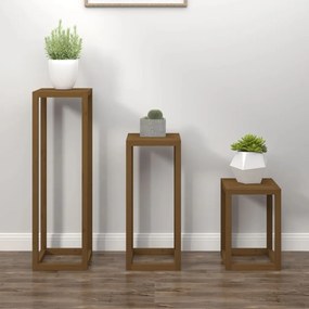 vidaXL 3 pcs conjunto de suporte plantas pinho maciço castanho mel