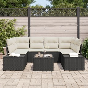 Conjunto de Sofá de Jardim de 7 Peças com Almofadas Preto em Poliratan