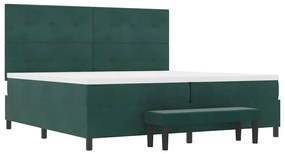 Cama Box Spring com Colchão e Banco Verde Escuro 200x200 cm Veludo