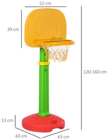 Cesto de Basquetebol Infantil para Crianças acima de 3 anos Altura Ajustável 2 Bolas e Inflador 52,5x44x120-160cm Amarelo Verde Vermelho