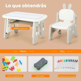 Conjunto de mesa e cadeira para arte infantil com prateleira giratória Quadro branco magnético apagável e 3 quadros de desenho ajustáveis em altura Ci