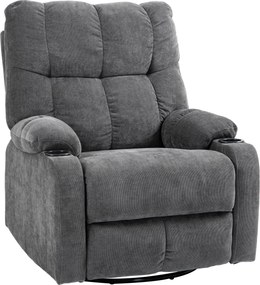 HOMCOM Poltrona relax com apoio para os pés, poltrona reclinável, giratória, até 150 kg, estrutura em aço, 88x96x108 cm, Cinza escuro | Aosom Portugal