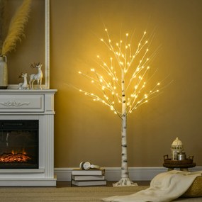 Árvore de Bétula Altura 150cm com 96 Luzes LED IP44 Branco Quente Ramos Flexíveis e Base de Candeeiro Árvore de Decoração de Natal para Interiores 22x