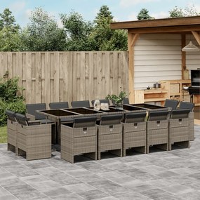 vidaXL 15 pcs conjunto jantar p/ jardim c/ almofadões vime PE cinzento