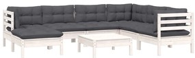 8 pcs conj. lounge de jardim c/ almofadões pinho maciço branco