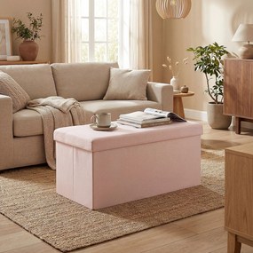 Puff de Arrumação Banco Dobrável 84 L 76x38x38 cm Estofado em Linho Sintético, Baú de Arrumação Rosa